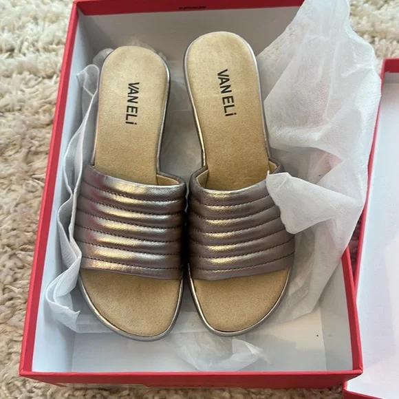 NEW! VANELI ceren puffed silver wedge sandal slides 6.5 - Picture 7 of 8